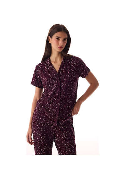Penti Bordo Leopard Rib Gömlek Pantolon Pijama Takımı