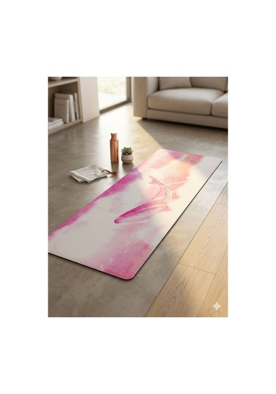 Taşıma Çantalı Pembe Desenli Kaymaz Tpe Yoga Matı & Egzersiz Minderi - 6mm Kalınlık