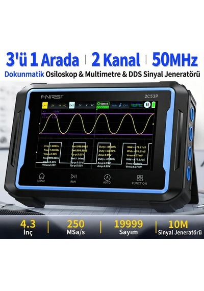 Fnırsı 2c53p 3'ü 1 Arada Çift Kanallı Tablet Osiloskop + Multimetre + Fonksiyon Jeneratörü