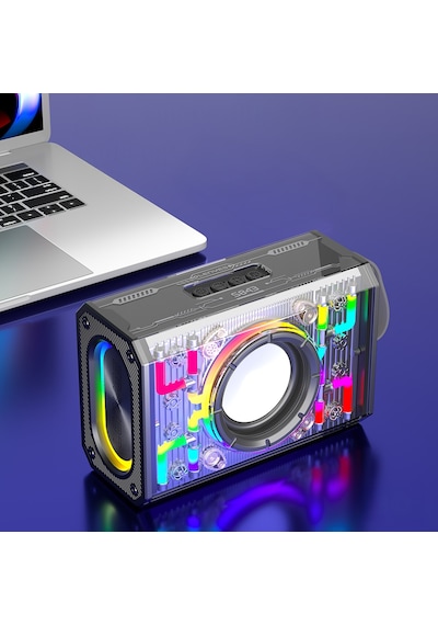 Lenyes S843 Rgb Led Işıklı Taşınabilir Tws Bluetooth Hoparlör V5.3 20w Siyah