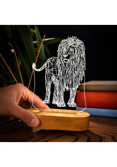 Geometrik Aslan Tasarımlı 3d Led Gece Lambası . 11909712