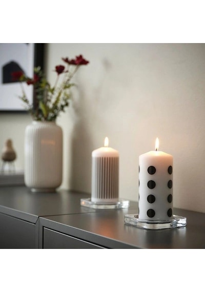 Ikea Fenomen Cam Kaplı Kokulu Mum 6,8 X 14 Cm Kokusuz Beyaz - Siyah