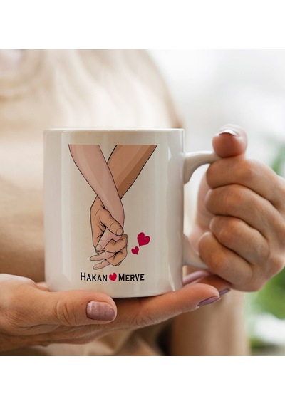 Bk Gift Kişiye Özel Sevgili El Ele Tasarımlı Beyaz Kupa Bardak-3, Sevgililer Günü, Sevgiliye Hediye Kobitmeyencom33696 Bk Gift
