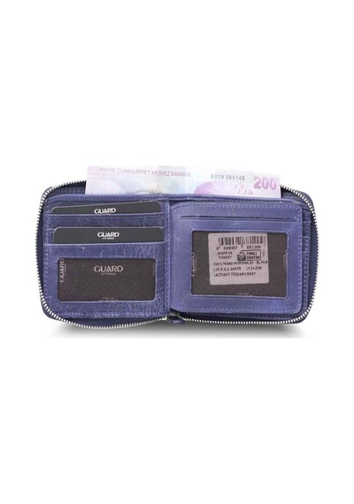 Guard Antique Navy Blue Zipper Horizontal Mini Leather Wallet - Grd2403xw22460 Mavi