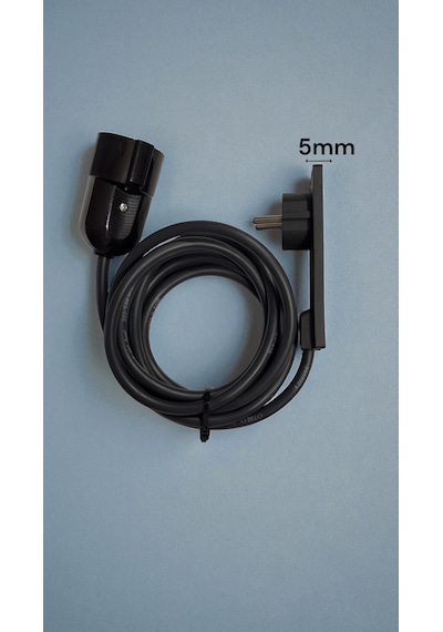 Orvı Prime 5mm Süper İnce Fiş Dar Alan Uzatma Kablosu 1.5 Metre Siyah 1.5 M