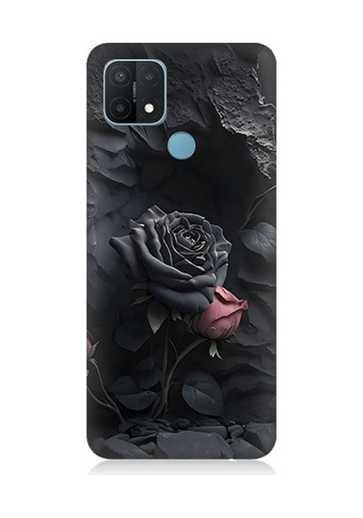 Oppo A15 Uyumlu Siyah Ve Pembe Gül Desenli Silikon Kılıf