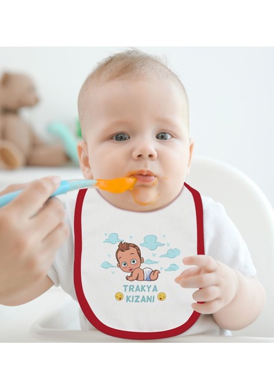 BK Kids Trakya Kızanı Tasarımlı Kırmızı Bebek Mama Önlüğü Kırmızı