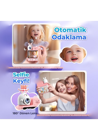 Jd30 3.0" Ekran 1080P Video 180 Derece Dönen Lens Anında Baskılı Çocuk Kamerası