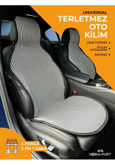 Meka Part Oto Koltuk Koruyucu Kılıf Çizgili Füme Beyaz 2+1 Parça