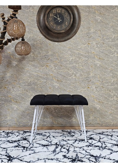 Zafir Metal Beyaz Tel Ayaklı 60 Cm Puf Bench - Puf - Bench - Oturak - Mutfak Oturağı - Antre Oturağı Siyah
