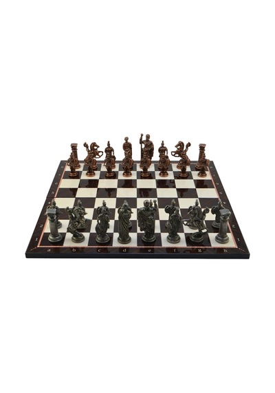 Gifthome Battal Boy Metal Roma Satranç Takımı Antik Ve Katlanır Ceviz Desenli Mdf Satranç Tahtası 43x43 Cm.