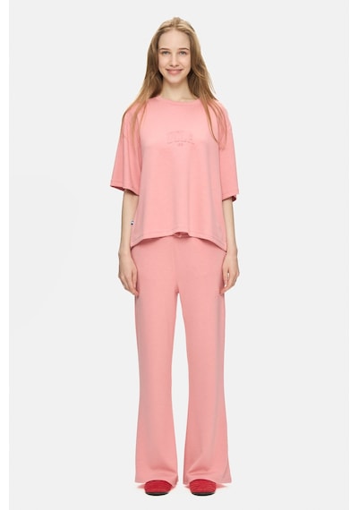 Uranıa Pembe İspanyol Paça Gofre Baskı Loose Fit Kadın Eşofman Altı Pembe