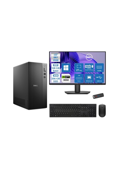 Dell Tower Essential QVT1260 BTO-01400723H36-126270723H36 i7-14700 128 GB 256 GB SSD RTX3050 27" W11H Masaüstü Bilgisayar + USB Bellek