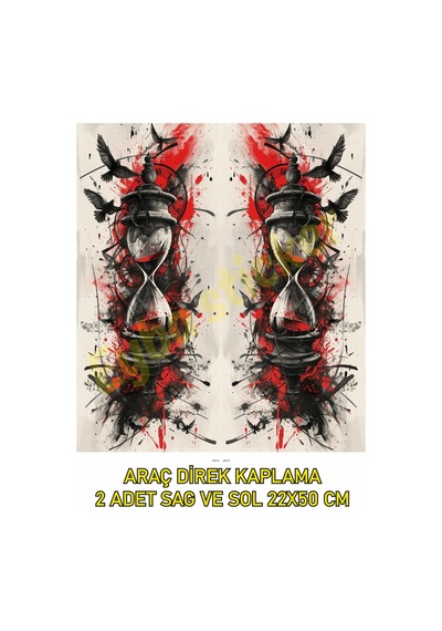 Araç Kapı Direk Kaplama Folyosu Kırmızı Kumsaati Desenli Drk14 Sağ Sol Takım 2 Adet - 22x50 Cm