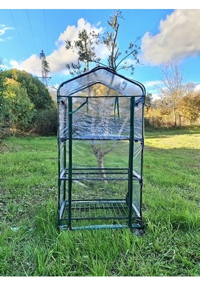 16030 3 Katlı Tekerlekli Portatif Şeffaf Bahçe Serası - 69cm X 49cm X 127cm Aahşap