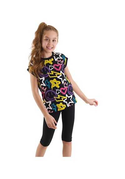 Denokids Mushi Street Style Kız Çocuk T-shirt Tayt Takım Çok Renkli Denokids Mushi Street Style Kız Çocuk T-shirt Tayt Takım Çok Renkli