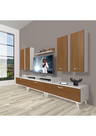 Decoraktiv Ekoflex 8d Slm Retro Tv Ünitesi Tv Sehpası Beyaz - Ceviz