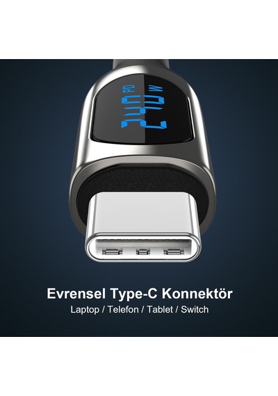 Bxcc243 Type-c To Type-c 240w 480mbps E-marker Çip Dijital Ekran Göstergeli Örgülü Şarj Ve Data Kablosu 1 Metre