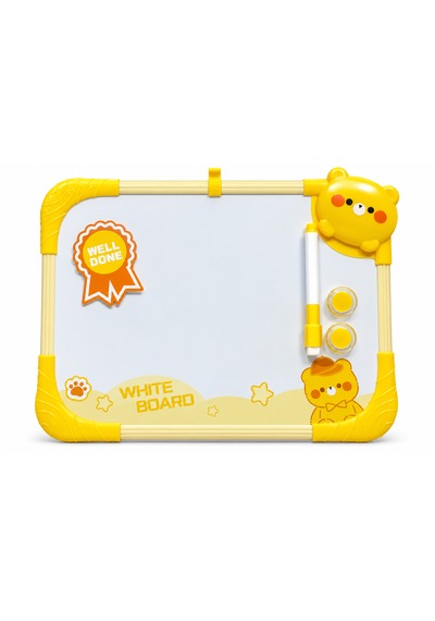 Çocuklar Için Renkli Çerçeveli Beyaz Yazı Tahtası Kalem Ve 2 Mıknatıslı Eğitici Çizim Tahtası 35x25 Cm Sarı