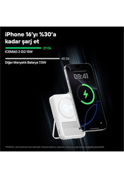Sharge IceMag 2 - Magsafe Destekli Kablosuz Hızlı PowerBank - Beyaz