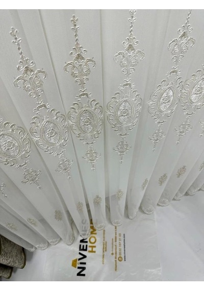 Lexroo Sierra Altın Işlemeli 108 1/3 Sık Pileli Tül Perde 250 X 250