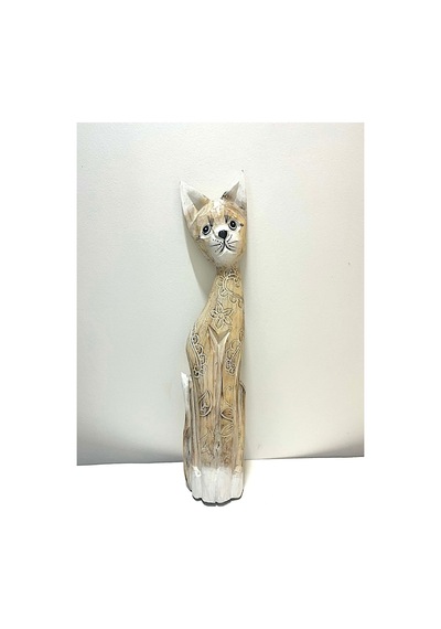Ahşap Dekoratif Kedi 80 Cm A. Kahva Otantik El Yapımı Biblo
