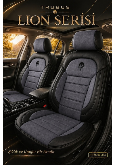 Renault R9 Broadway 1990-2000 Uyumlu Lion Serisi Tay Tüyü Füme Siyah Premium Koltuk Kılıfı