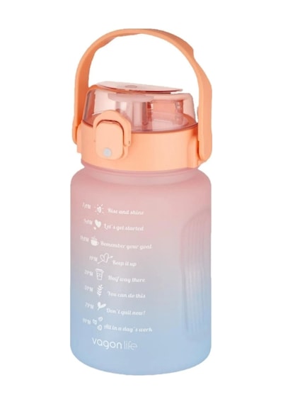 1000 Ml Pipetli Ve Pipetsiz Kullanım Kulplu Çift Renk Motivasyon Matarası Sticker
