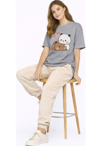 Nevermınd Sevimli Panda Baskılı Sevgili Kombini Çift Tişört Oversize Unisex Çift Kombin 2'li Set Antrasit Antrasit Nevermınd Sevimli Panda Baskılı Sevgili Kombini Çift Tişört Oversize Unisex Çift Kombin 2'li Set Antrasit Antrasit