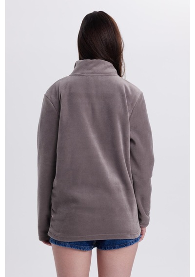 Tudors Kadın Standart Fit Anti-pilling Tüylenme Yapmayan Soğuk Geçirmez Açık Gri Bato Yaka Polar Sweatshirt-41781 Açık Gri