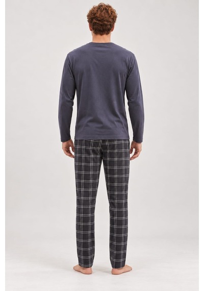 Pemilo Erkek 6500-2 Uzun Kol % 100 Pamuk Pijama Takımı Füme