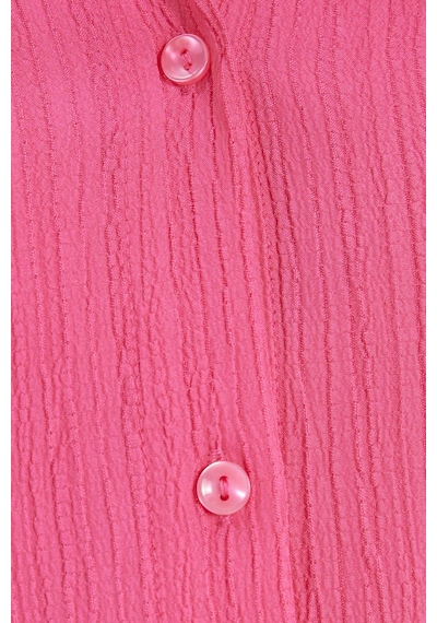 Tudors Kadın Oversize Geniş Kesim Bürümcük Pens Detaylı Uzun Kollu Dokulu Pembe Gömlek-38810 Pembe