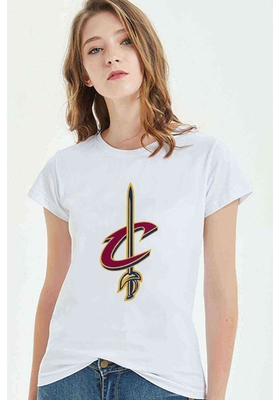 Basketbol Logo Amblem Baskılı Beyaz Kadın Tshirt