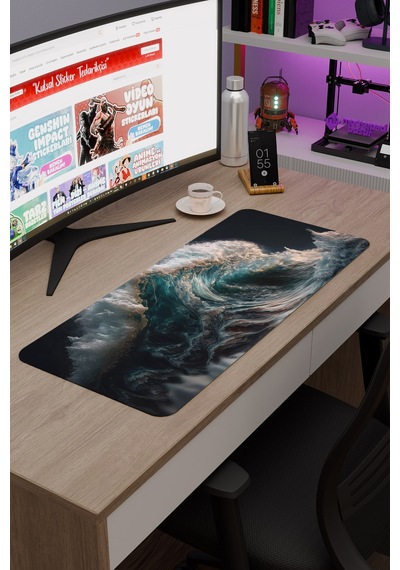 Dalgalar Kaymaz Dikişli Kauçuk Oyuncu Mousepad V2 - 70x30 Xl Gaming Mouse Pad Fare Altlığı