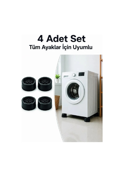 Kaymaz Tabanlı 4 Adet Makine Ayak Yükseltici Siyah