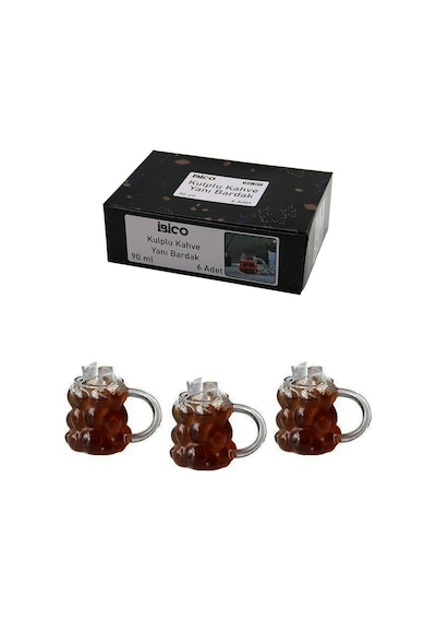 İbico İ22-137 Kahve Yanı Bardak 90ml 6 Adet Üzüm Kulplu Kabarcıklı Cam - 24'li Paket Diğer