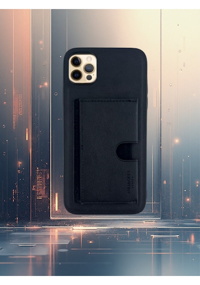 Kartlıklı Tutacaklı Apple Uyumlu iPhone Hakiki Deri Koruyucu Kılıf 13 Pro Siyah