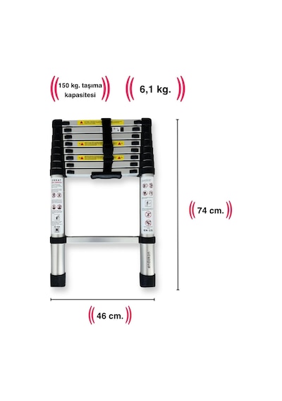 Camp Power Teleskopik Merdiven Alüminyum 2.6mt 9 Basamaklı 260 Cm Düz Uzayan