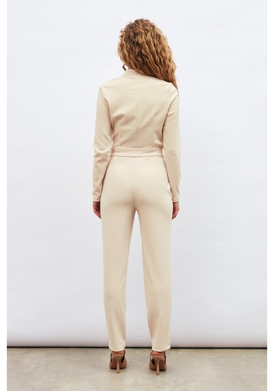 Sateen Düğme Detaylı Pantolon - Bej