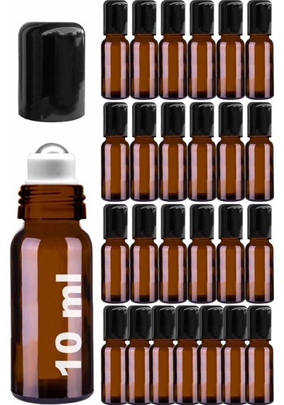 Çelik Roll On Şişesi 10 ML Sızdırmaz Siyah Kapaklı Amber Cam Şişe 25 Adet