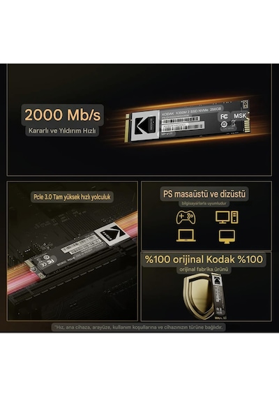 Kodak 256gb.x350 Ssd M.2 2280 Ce Lisanslı Nvme Pcle Gen 3.0x4