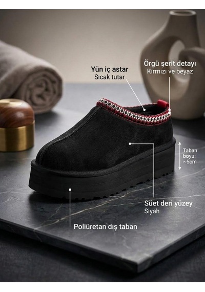 Tazzia Kadın Kürk Detaylı Düşük Bilekli Rahat Bot & Bootie - Siyah 2028