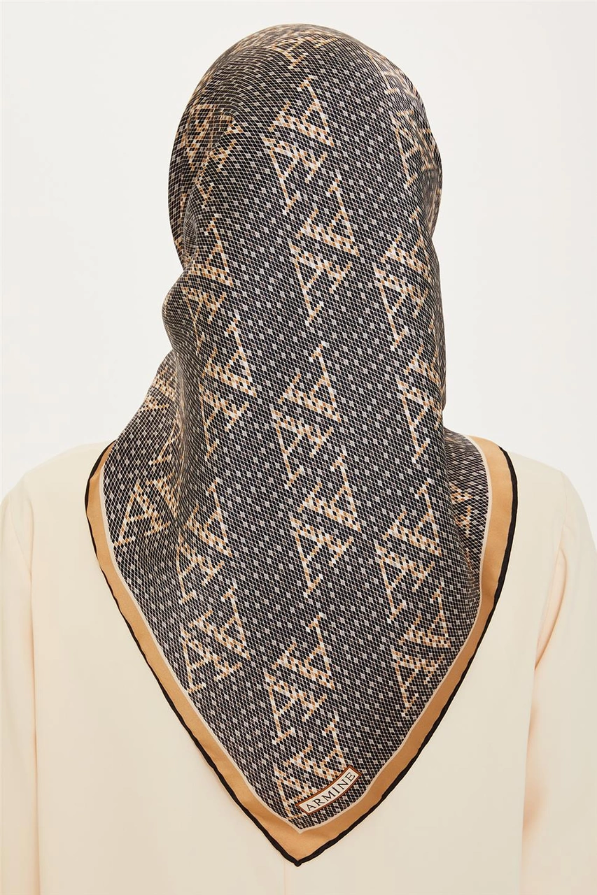 Armine Monogram Desenli Twill Saf İpek Eşarp 9228d 06 Çok Renkli
