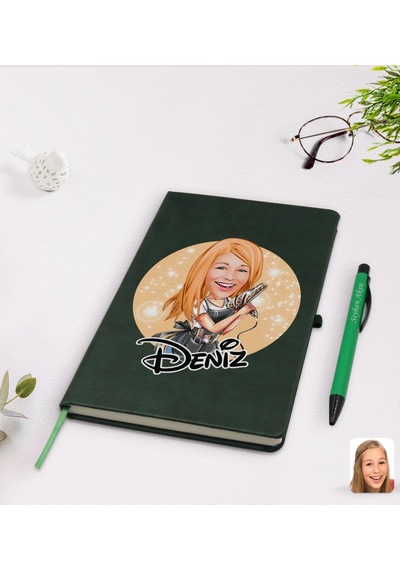 Kişiye Özel Kadın Kuaför Karikatürlü Yeşil Termo Deri Defter Kale N11.2953