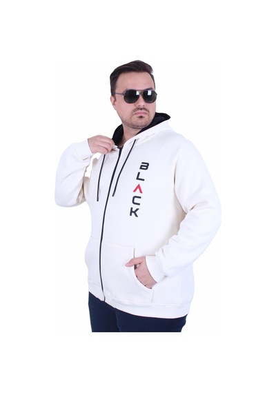 Moc Grande Mocgrande Büyük Beden Kapüşonlu Fermuarlı 3ip Sweat Black 25716 Bej Bej