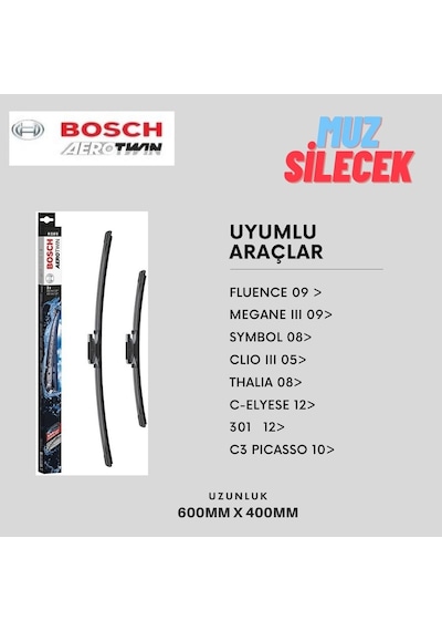 Bosch  Aerotwın Muz Tıpı Sılecek Takımı Fluence 2010- /Megane3 2010-/Clıo3 2007-/C Elyese/301 2013-