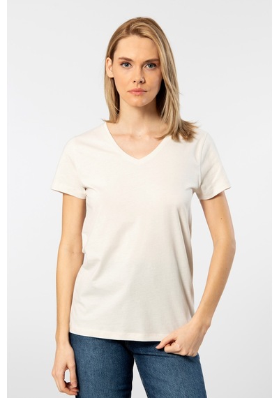 Wtshirt - Venice Kısa Kollu V Yaka Kadın T-shirt Ekru 001