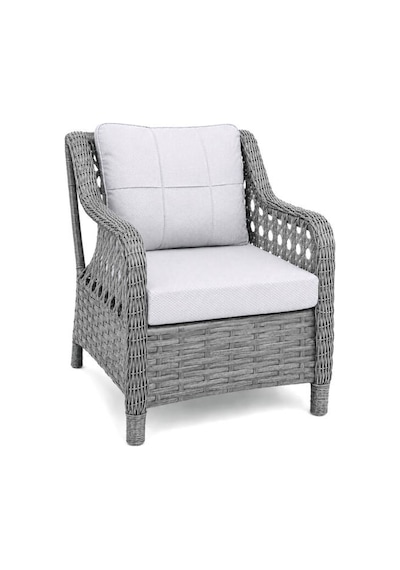 Niron Grand 3'lü Rattan Alüminyum Bahçe Oturma Grubu Gri - Temperli Cam Set 3+1+1+puf