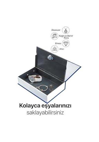 Kitap Şeklinde Gizli Çelik Kasa - Kilitli Para Kumbarası Ve Değerli Eşya Saklama Kutusu Mavi