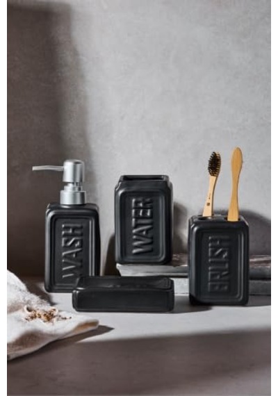 Perotti 13891-1 Well Stoneware 4 Parça Banyo Seti Siyah Çok Renkli